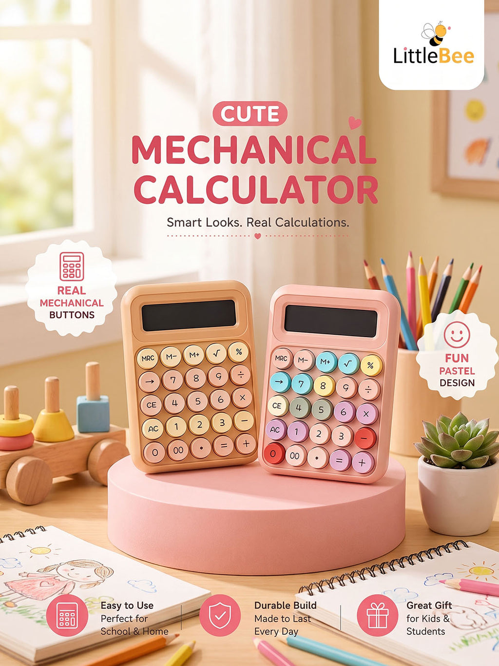 Cute Pastel Mechanical Calculator | Littlebee