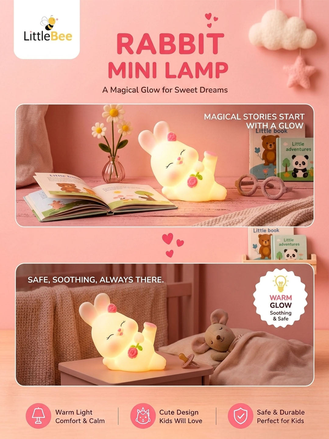 Sleeping Bunny LED Night Lamp – Soft Warm Glow Mini Bedside Lamp | LittleBee