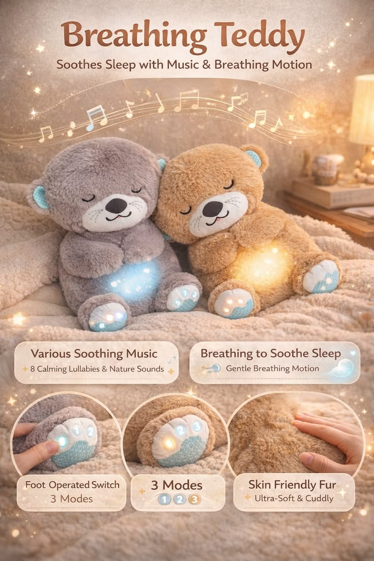 Breathing Teddy Bear Plush Toy | Sleep Soother with Light | LittleBee