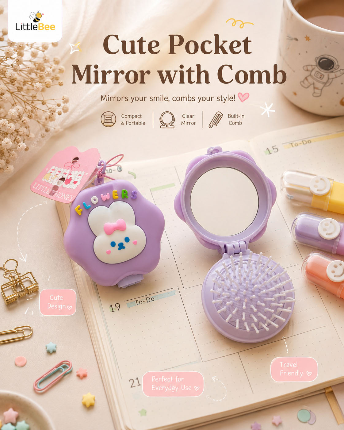 Cute Pocket Mirror with Comb | LittleBee