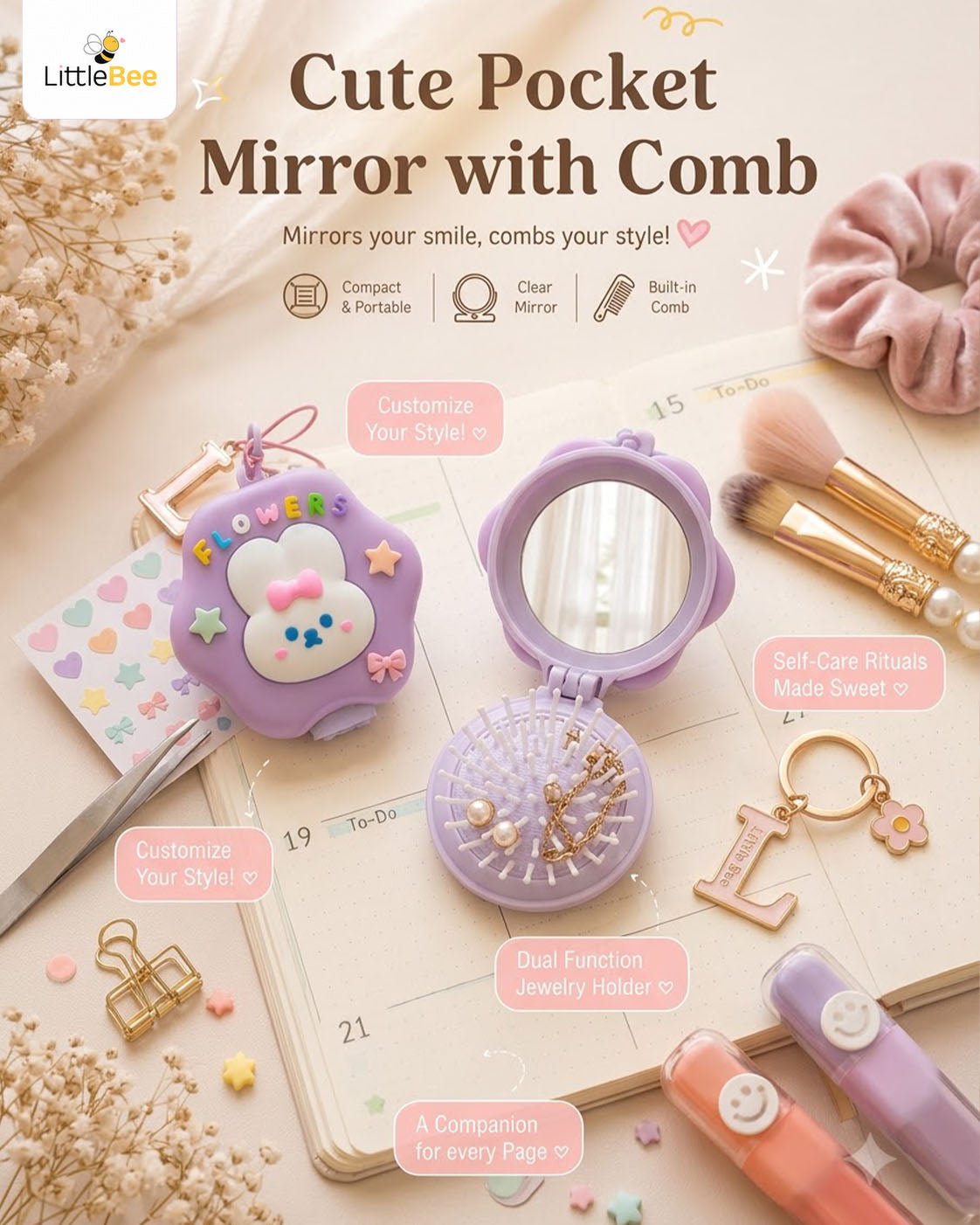 Cute Pocket Mirror with Comb | LittleBee