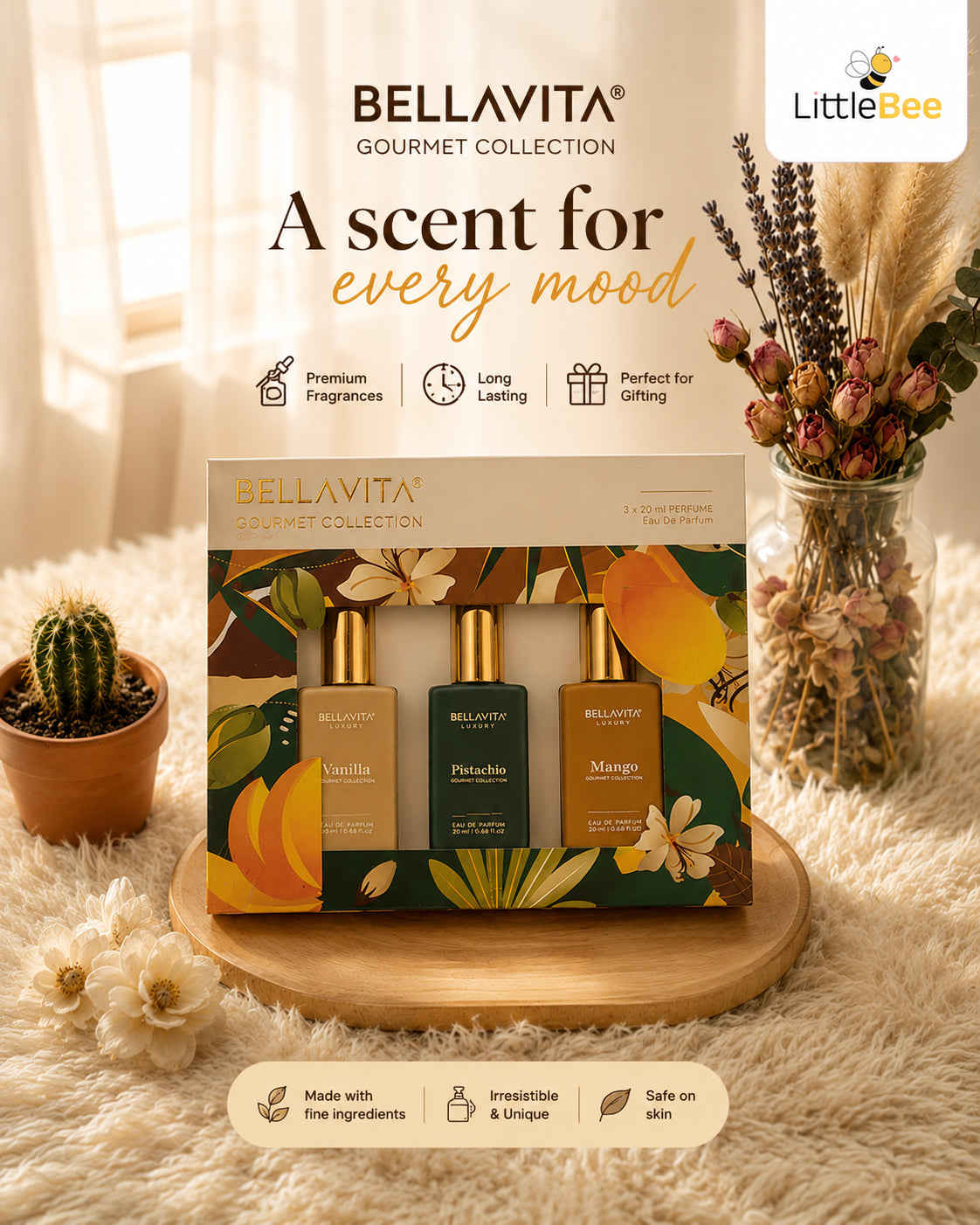 BellaVita Gourmet Collection Perfume Gift Set – Vanilla, Pistachio & Mango | LittleBee