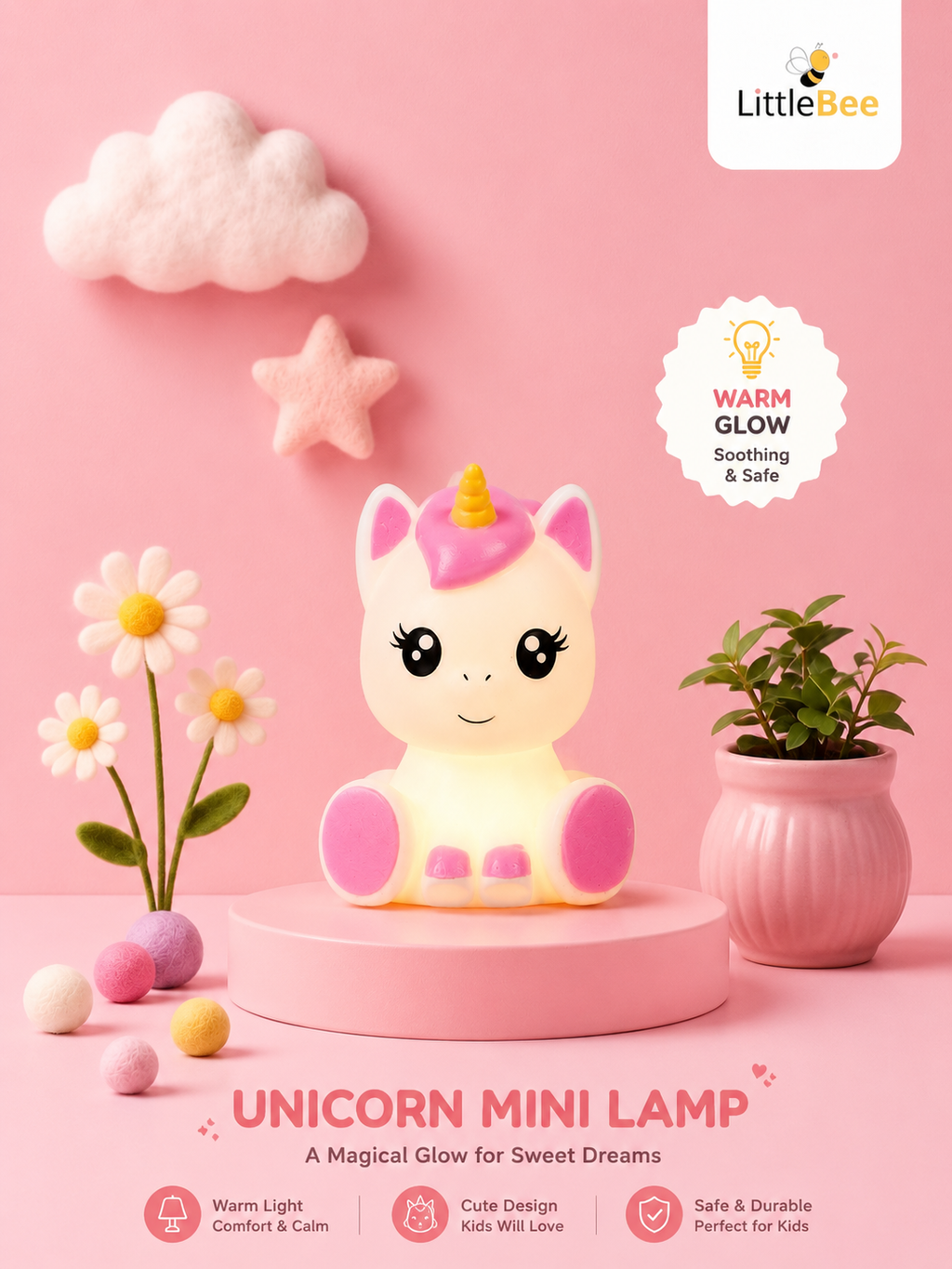 Cute Unicorn  LED Night Lamp – Soft Warm Glow Mini Bedside Lamp | LittleBee