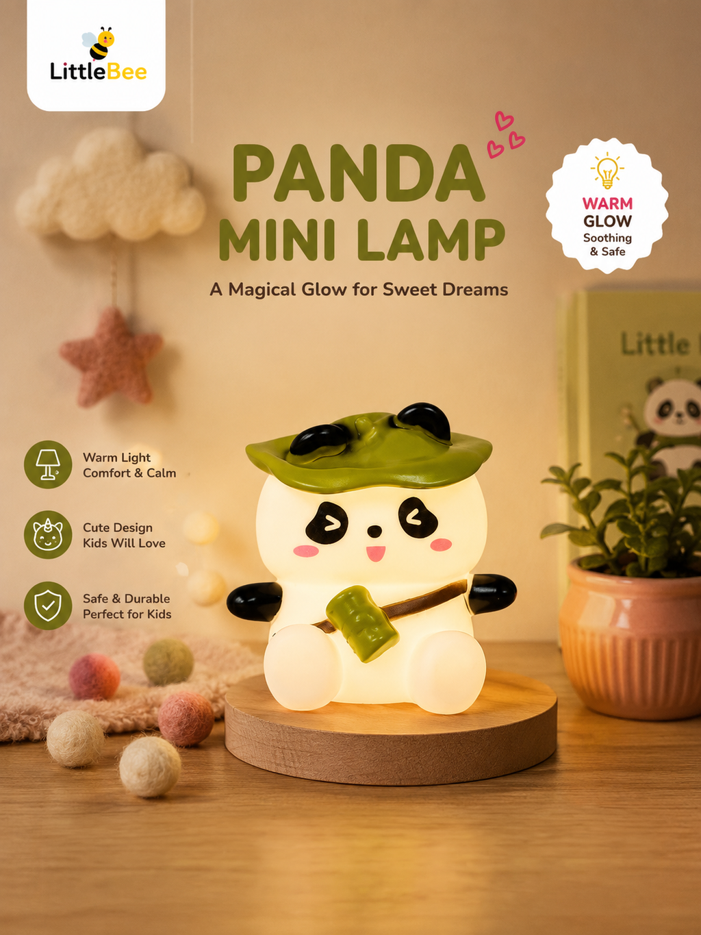 Cute Panda  LED Night Lamp – Soft Warm Glow Mini Bedside Lamp | LittleBee