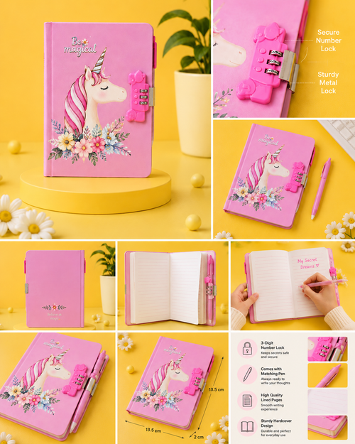 Unicorn Number Lock Journal with Pen | Secret Diary for Kids | LittleBee