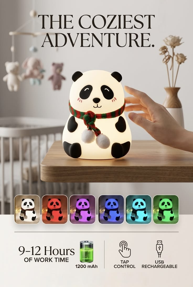 9-Color Panda Silicone Night Lamp | Rechargeable Touch LED Lamp | LittleBee