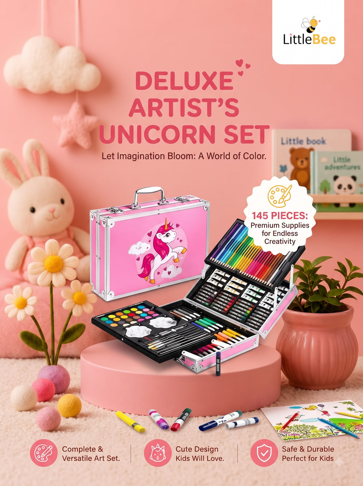 Unicorn Multi-Layer Art Set for Kids | Complete Drawing & Coloring Kit with Art Supplies | Littlebee