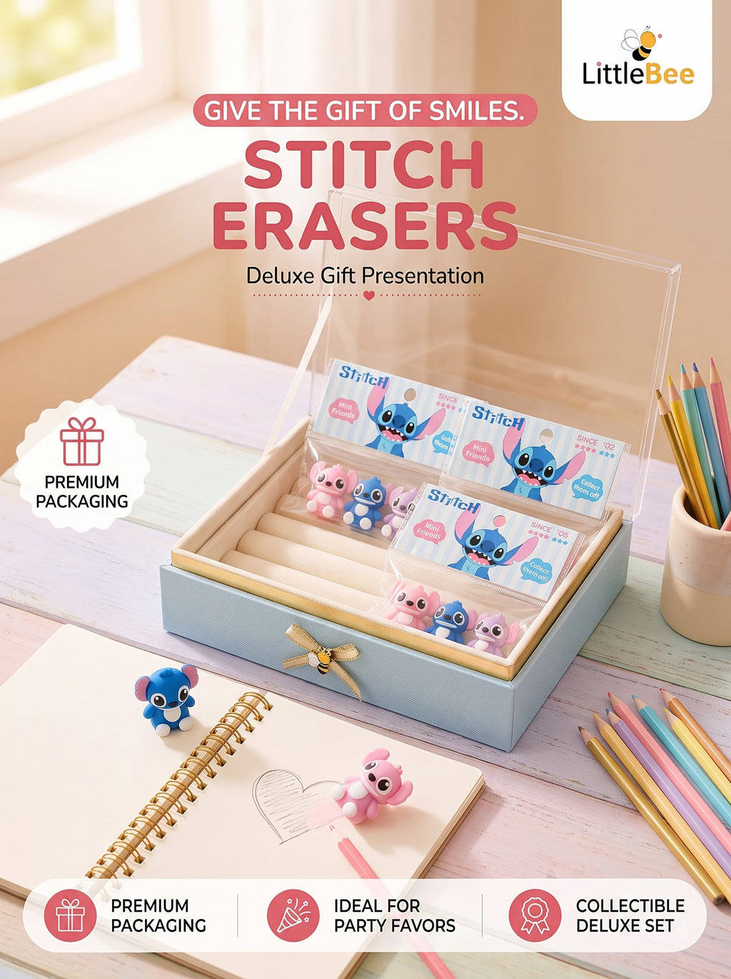 Stitch Erasers & Pencil Topper Set | LittleBee