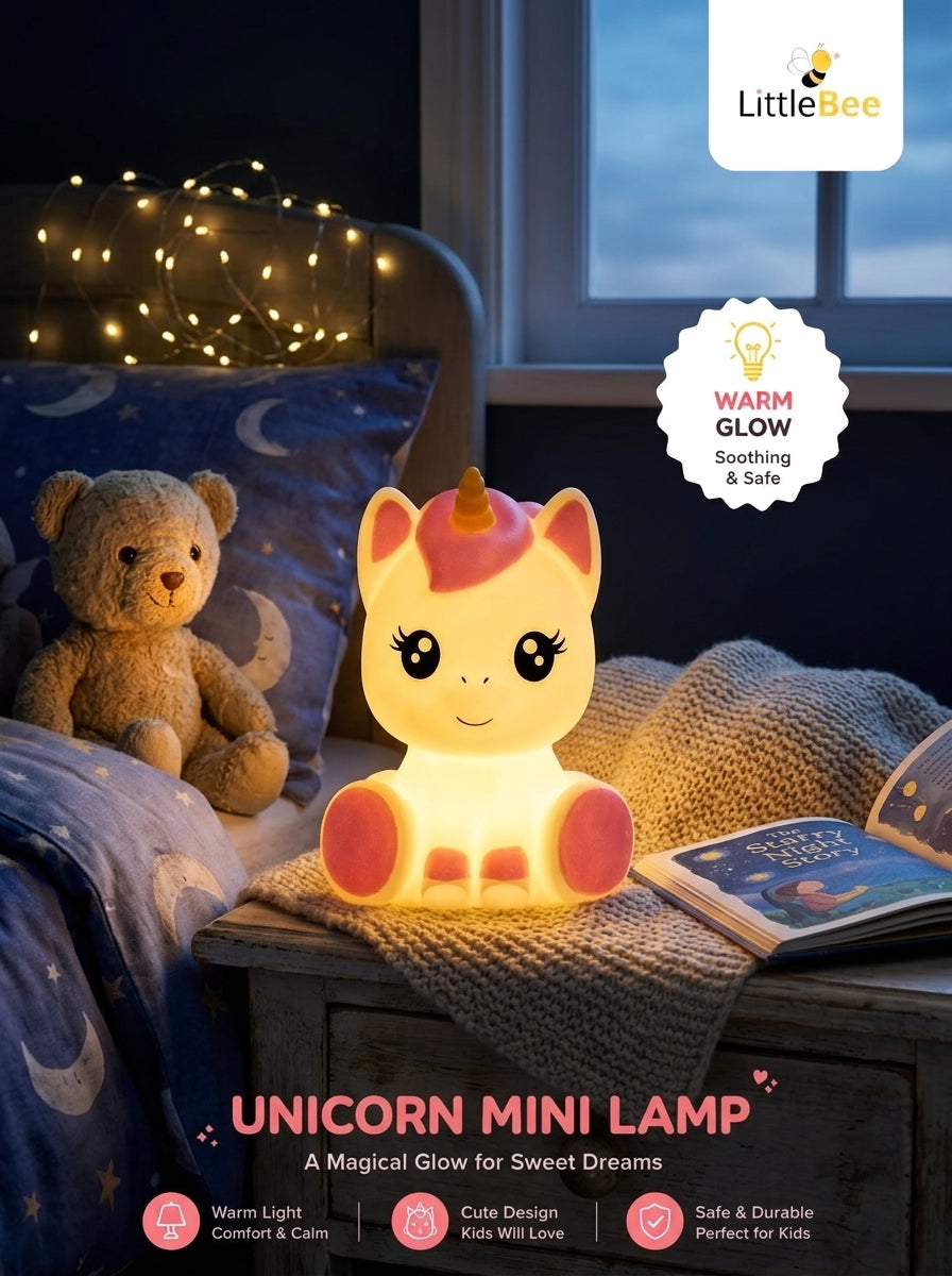 Cute Unicorn  LED Night Lamp – Soft Warm Glow Mini Bedside Lamp | LittleBee