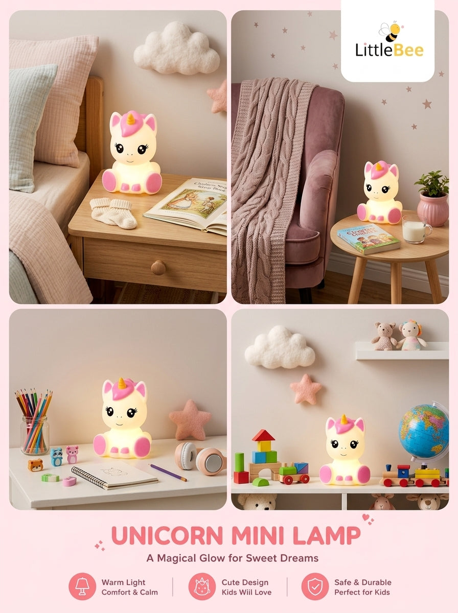 Cute Unicorn  LED Night Lamp – Soft Warm Glow Mini Bedside Lamp | LittleBee