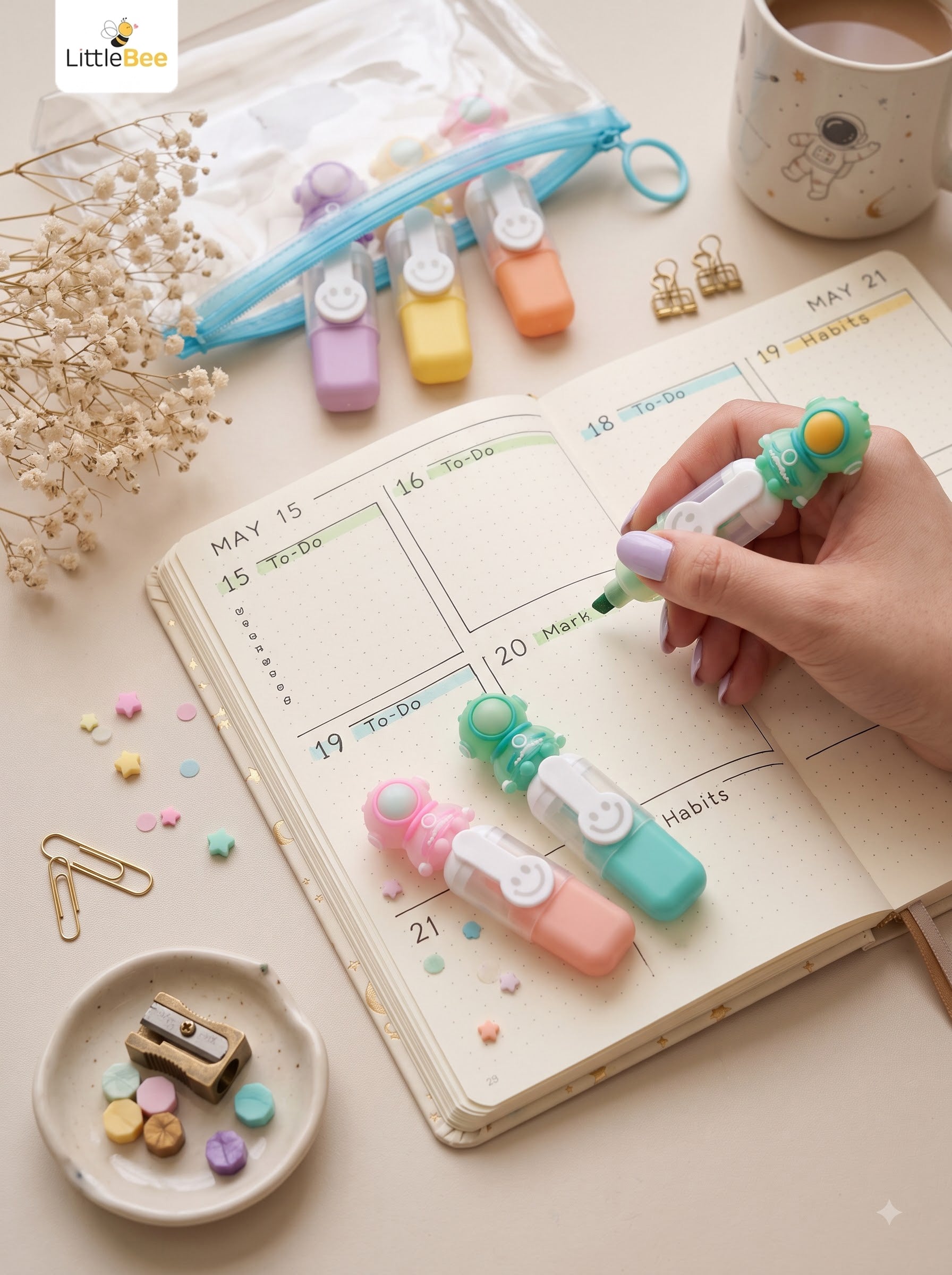 Cute Korean Pastel Highlighter (Pack of 6) | LITTLEBEE