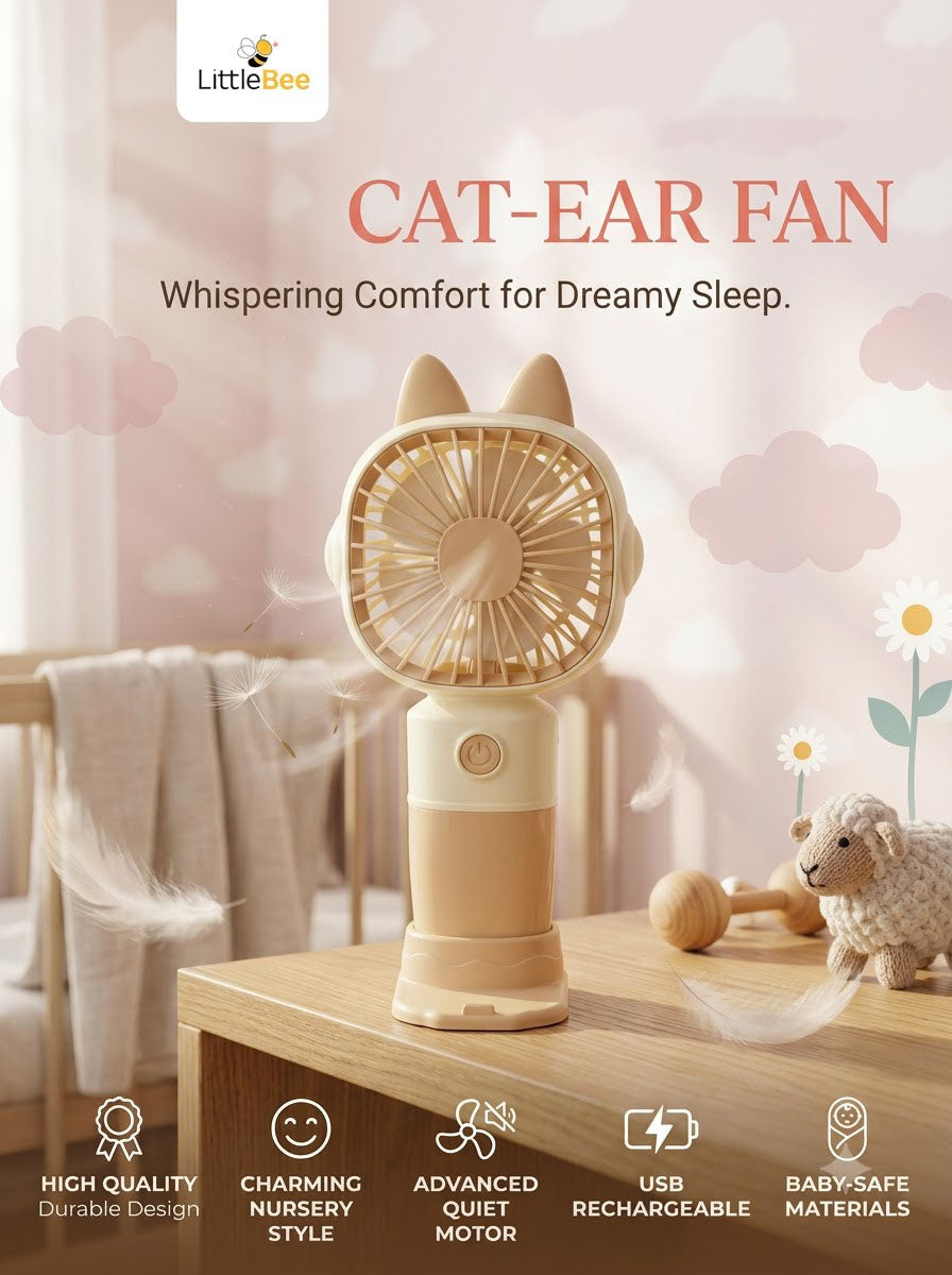 Cat Ear Rechargeable Mini Fan – Portable Handheld & Desktop USB Fan with Phone Stand | LittleBee
