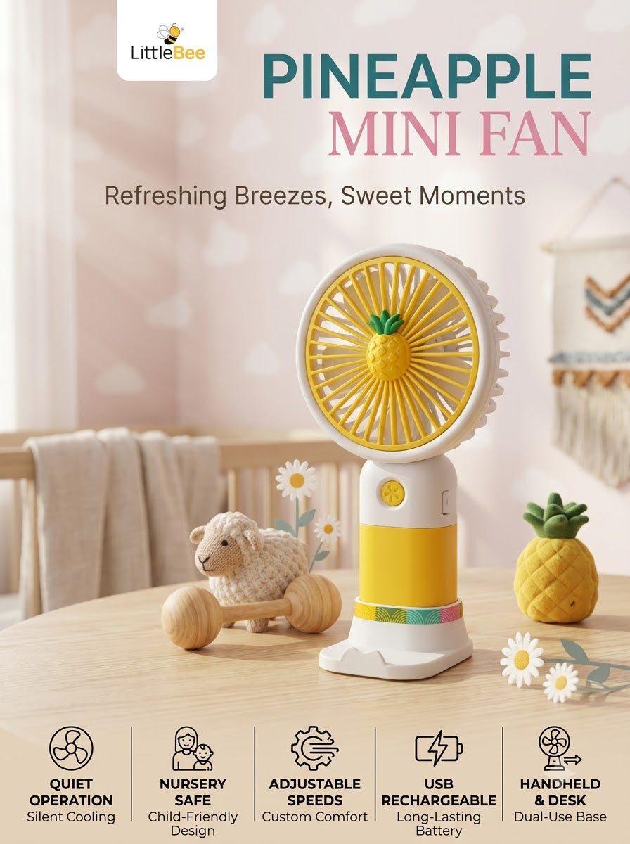 Rechargeable Pineapple Mini Fan with 3 speed modes | LittleBee