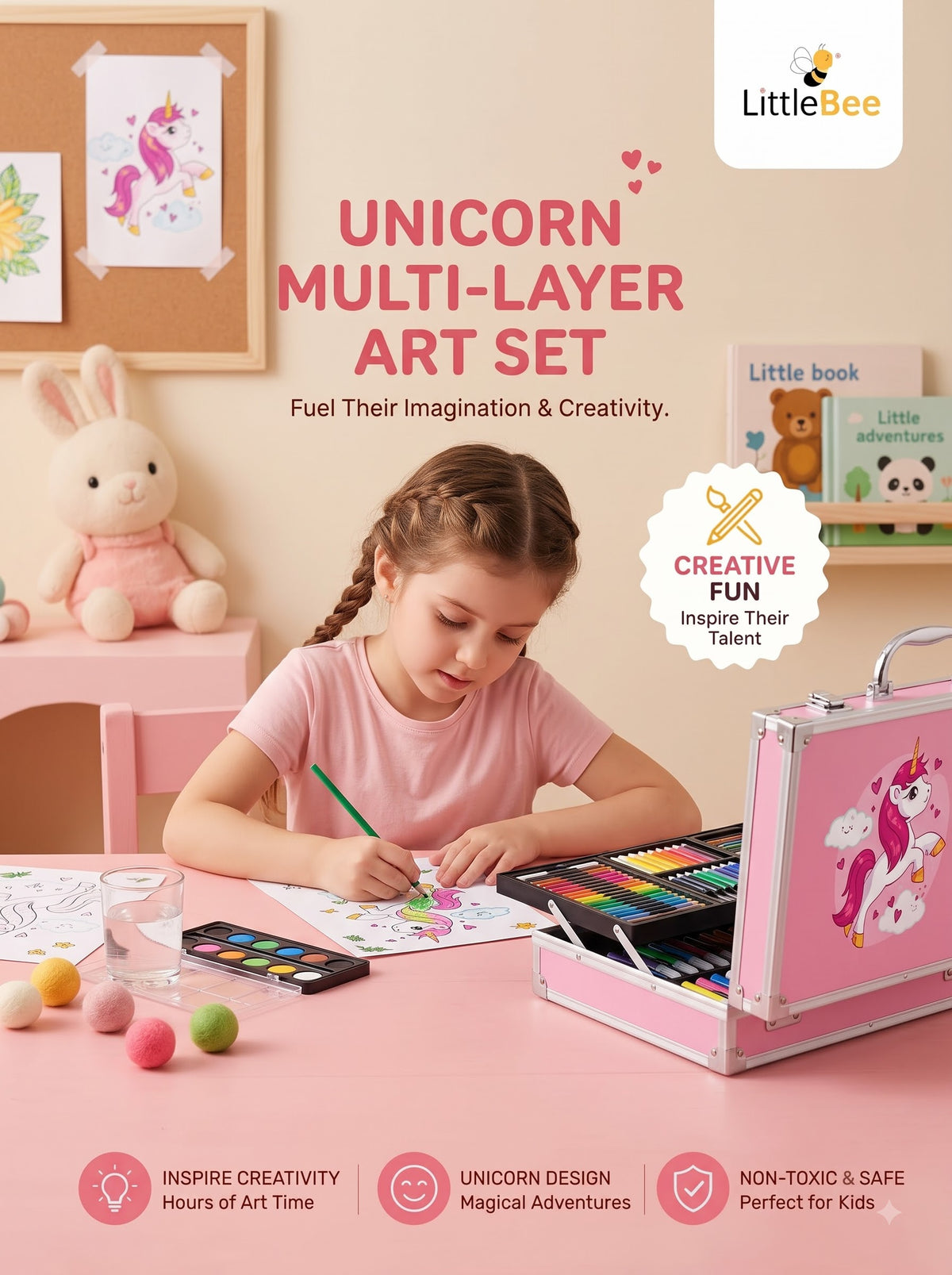 Unicorn Multi-Layer Art Set for Kids | Complete Drawing & Coloring Kit with Art Supplies | Littlebee