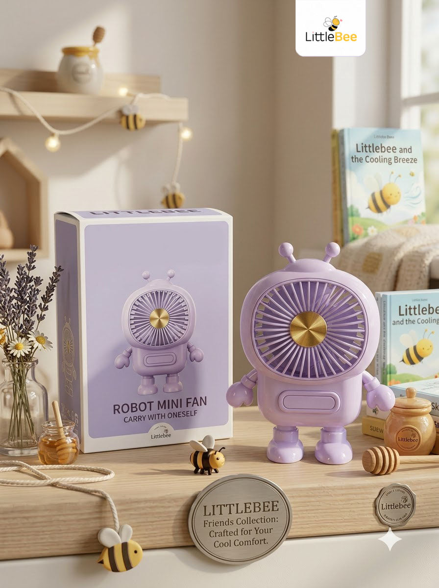 Cute Robot Mini Fan – Portable Rechargeable USB Handheld Fan | LittleBee