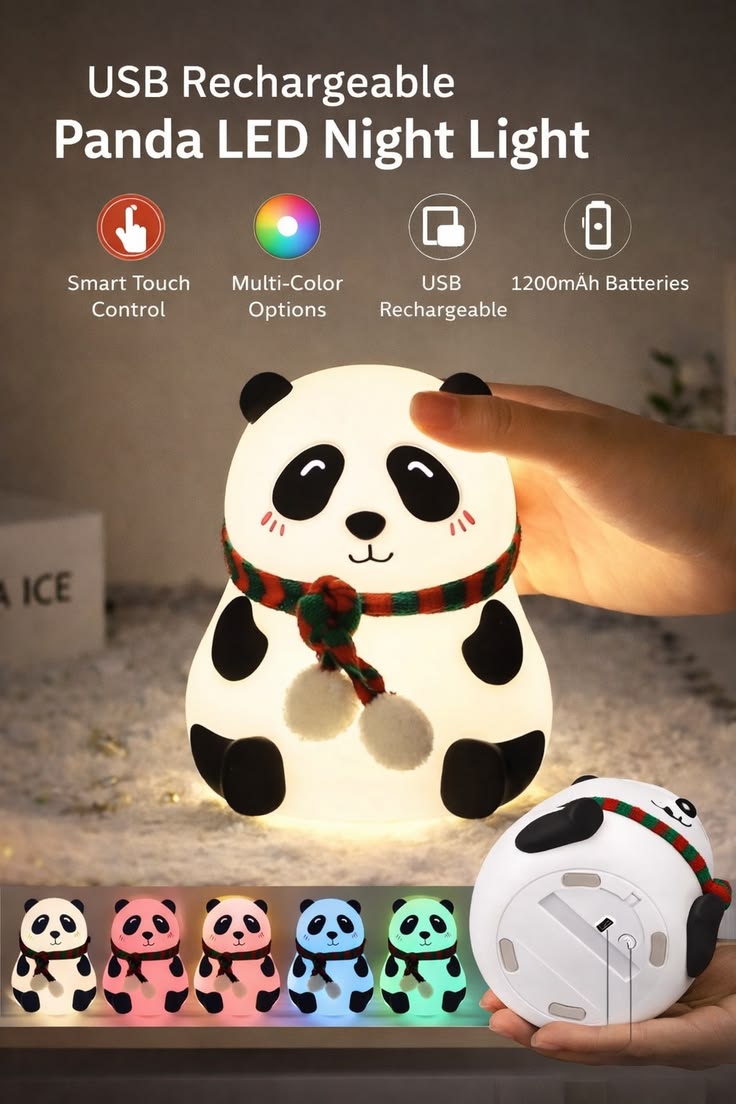 9-Color Panda Silicone Night Lamp | Rechargeable Touch LED Lamp | LittleBee