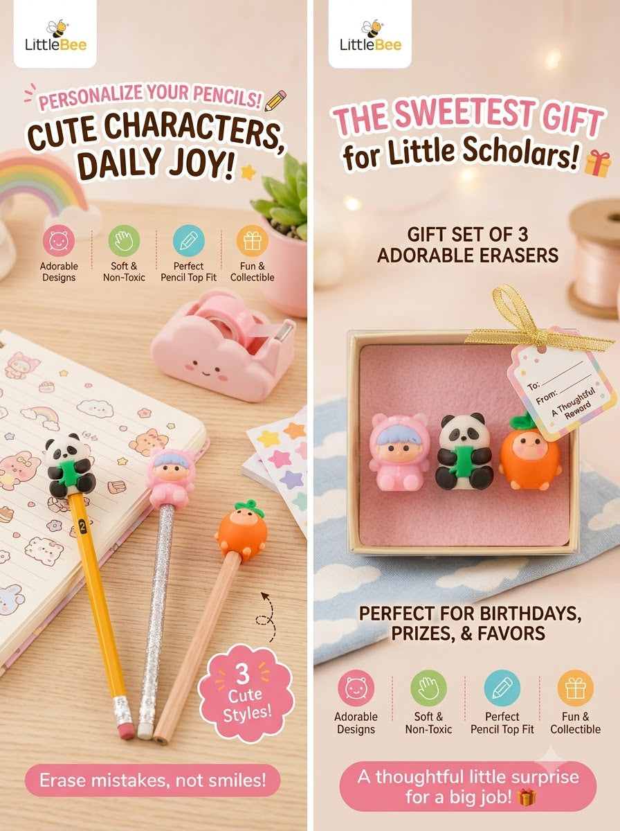 Cute 3D Character Pencil Top Eraser   | LittleBee