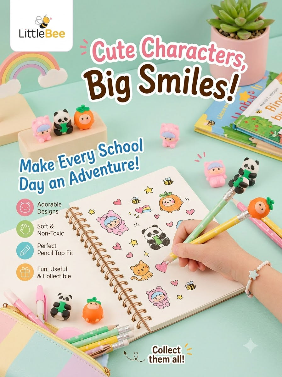 Cute 3D Character Pencil Top Eraser   | LittleBee