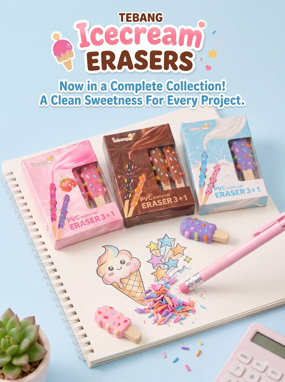 Cute Kawaii PVC Eraser Set | LittleBee