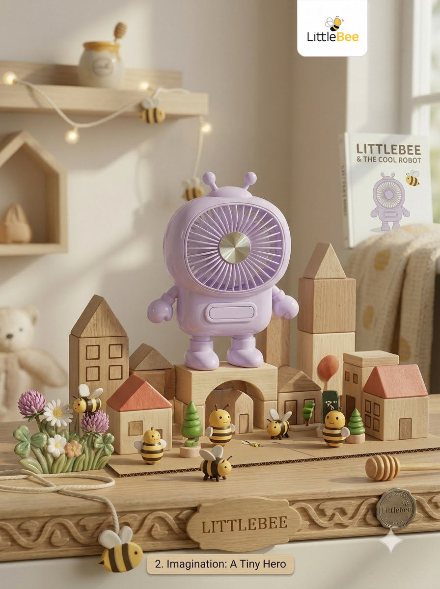Cute Robot Mini Fan – Portable Rechargeable USB Handheld Fan | LittleBee