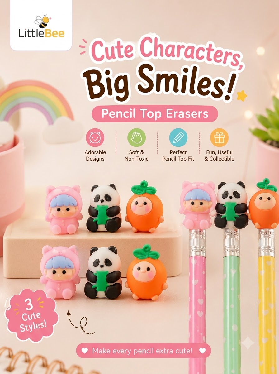 Cute 3D Character Pencil Top Eraser   | LittleBee