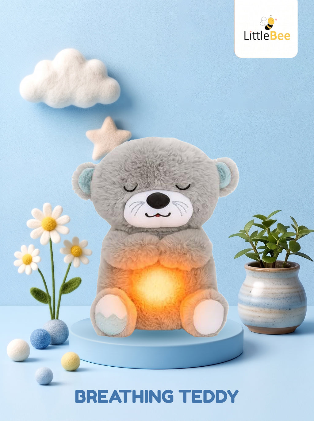 Breathing Teddy Bear Plush Toy | Sleep Soother with Light | LittleBee